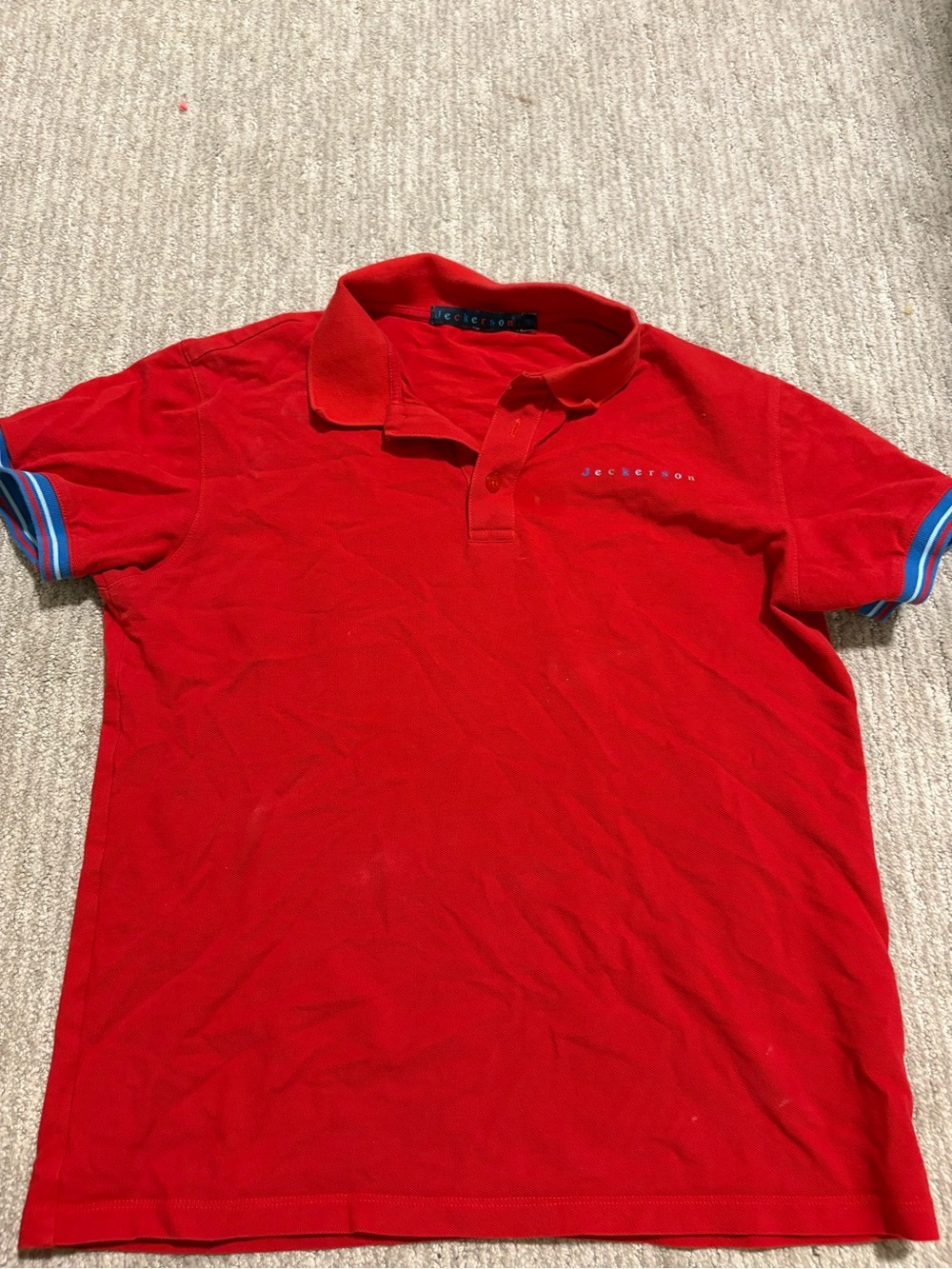 Jeckerson Red Polo with Blue-Trim Sleeve Cuffs